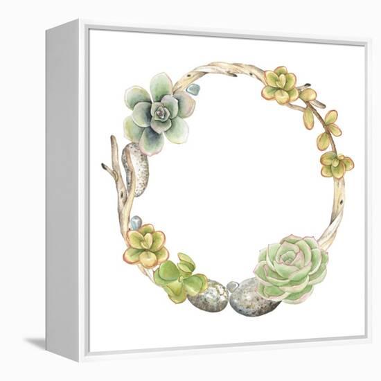 Wreath of Succulents, Twigs and Stones, Vector Watercolor Illustration in Vintage Style.-Nikiparonak-Framed Stretched Canvas