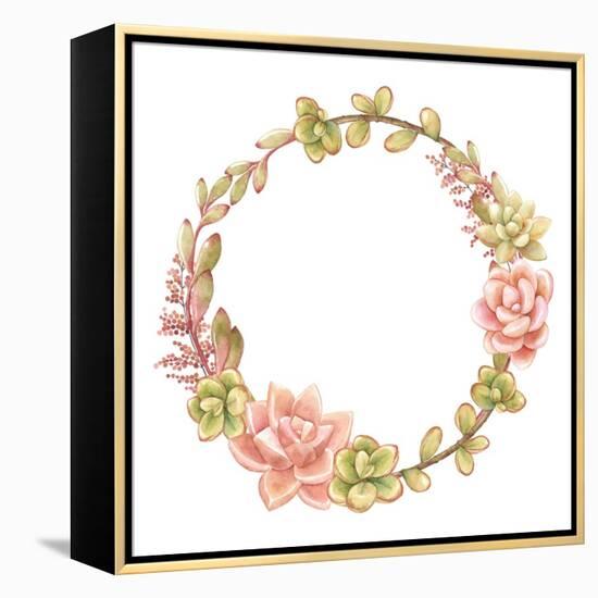 Wreath of Succulents, Vector Watercolor Illustration.-Nikiparonak-Framed Stretched Canvas