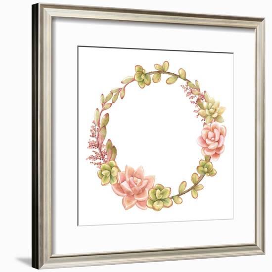 Wreath of Succulents, Vector Watercolor Illustration.-Nikiparonak-Framed Premium Giclee Print