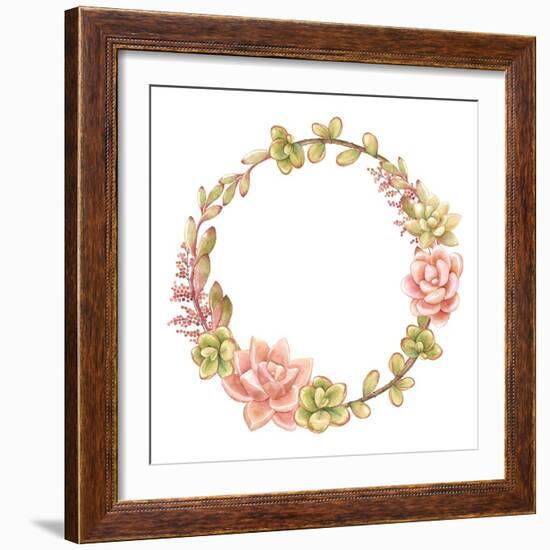 Wreath of Succulents, Vector Watercolor Illustration.-Nikiparonak-Framed Premium Giclee Print