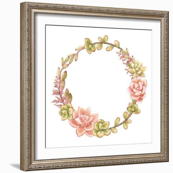 Wreath of Succulents, Vector Watercolor Illustration.-Nikiparonak-Framed Art Print