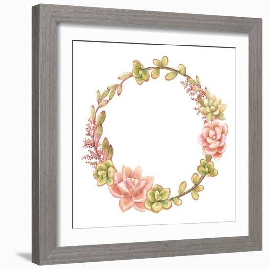 Wreath of Succulents, Vector Watercolor Illustration.-Nikiparonak-Framed Art Print