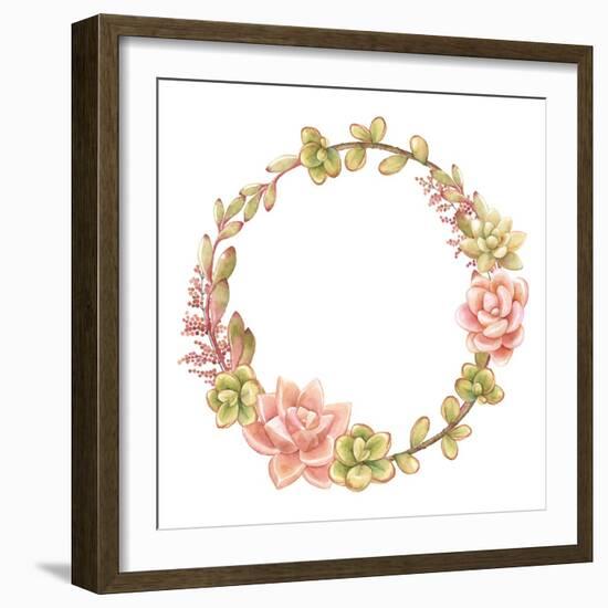 Wreath of Succulents, Vector Watercolor Illustration.-Nikiparonak-Framed Art Print