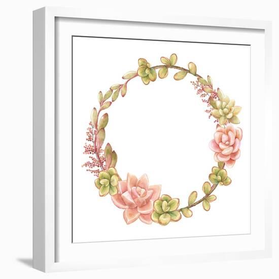 Wreath of Succulents, Vector Watercolor Illustration.-Nikiparonak-Framed Art Print