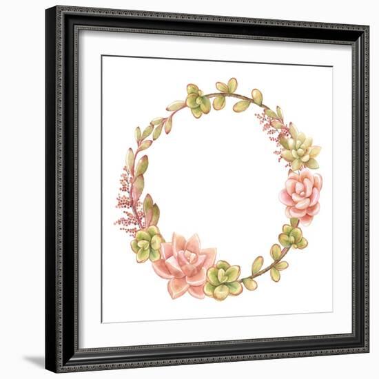 Wreath of Succulents, Vector Watercolor Illustration.-Nikiparonak-Framed Art Print