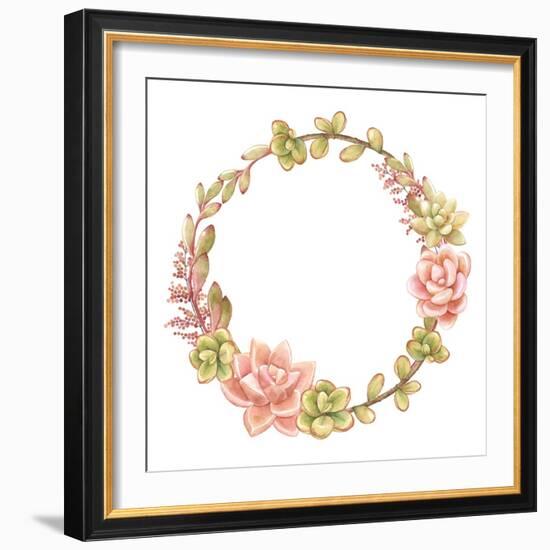 Wreath of Succulents, Vector Watercolor Illustration.-Nikiparonak-Framed Art Print