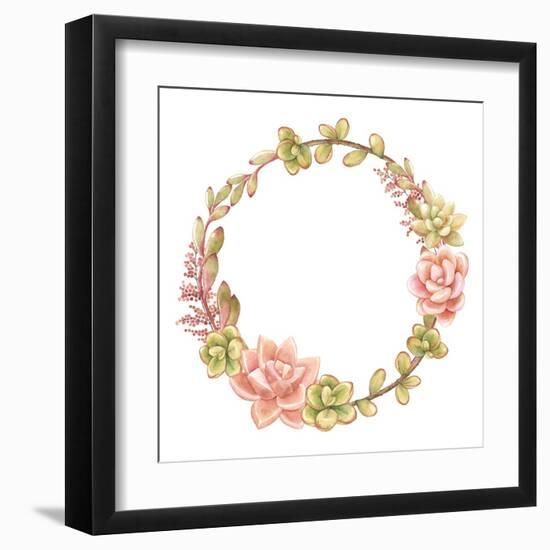 Wreath of Succulents, Vector Watercolor Illustration.-Nikiparonak-Framed Art Print