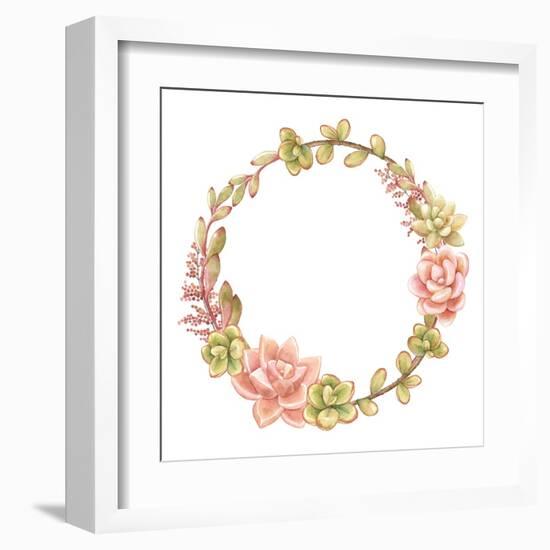 Wreath of Succulents, Vector Watercolor Illustration.-Nikiparonak-Framed Art Print