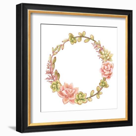 Wreath of Succulents, Vector Watercolor Illustration.-Nikiparonak-Framed Art Print