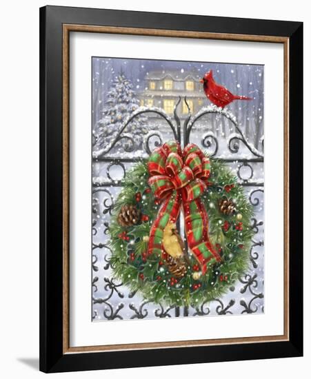 Wreath on Gate with Red Robbon-MAKIKO-Framed Giclee Print