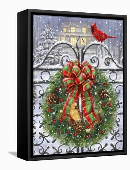 Wreath on Gate with Red Robbon-MAKIKO-Framed Premier Image Canvas