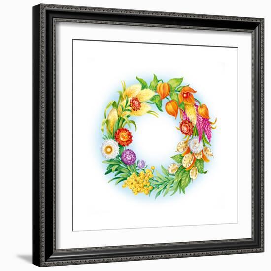 Wreath with Dried Flowers-Olga Kovaleva-Framed Giclee Print