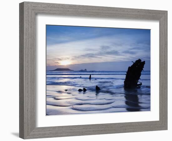 Wreck of Helvetia, Worms Head, Rhossili Bay, Gower, West Wales, Wales, United Kingdom, Europe-Billy Stock-Framed Photographic Print