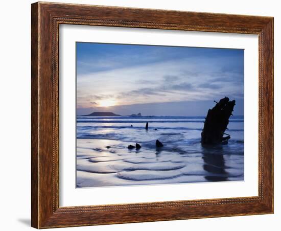 Wreck of Helvetia, Worms Head, Rhossili Bay, Gower, West Wales, Wales, United Kingdom, Europe-Billy Stock-Framed Photographic Print