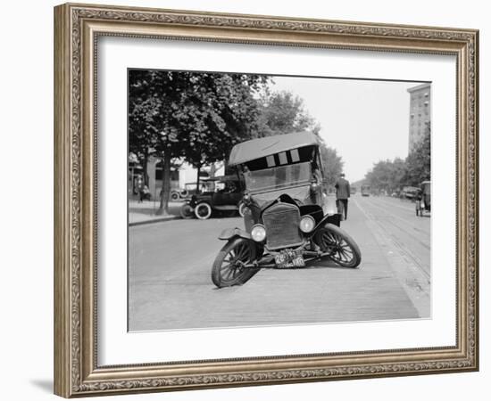 Wrecked Car on Washington, D.C. Street in 1922-null-Framed Photo