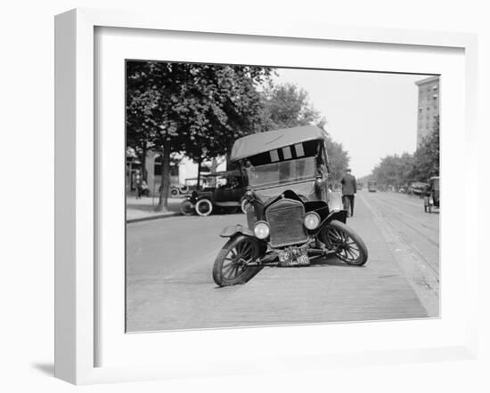 Wrecked Car on Washington, D.C. Street in 1922-null-Framed Photo