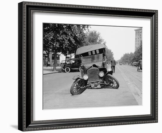 Wrecked Car on Washington, D.C. Street in 1922-null-Framed Photo