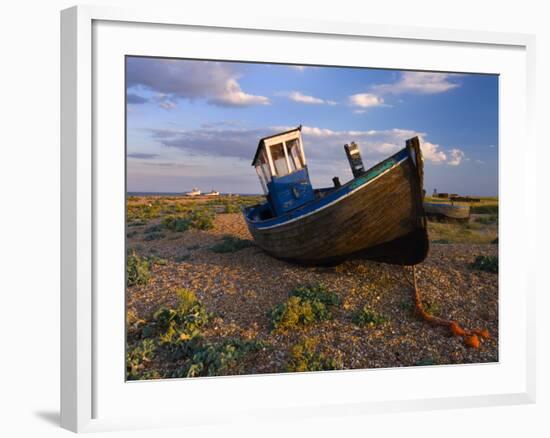 Wrecked Fishing Boat on Shingle Beach, Dungeness, Kent, England, United Kingdom, Europe-Stuart Black-Framed Photographic Print