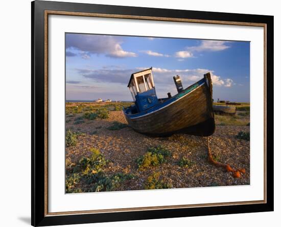 Wrecked Fishing Boat on Shingle Beach, Dungeness, Kent, England, United Kingdom, Europe-Stuart Black-Framed Photographic Print