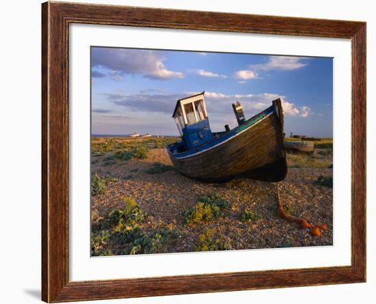 Wrecked Fishing Boat on Shingle Beach, Dungeness, Kent, England, United Kingdom, Europe-Stuart Black-Framed Photographic Print