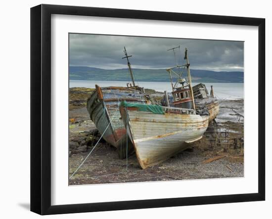 Wrecked Fishing Boats in Gathering Storm, Salen, Isle of Mull, Inner Hebrides, Scotland, UK-Neale Clarke-Framed Photographic Print