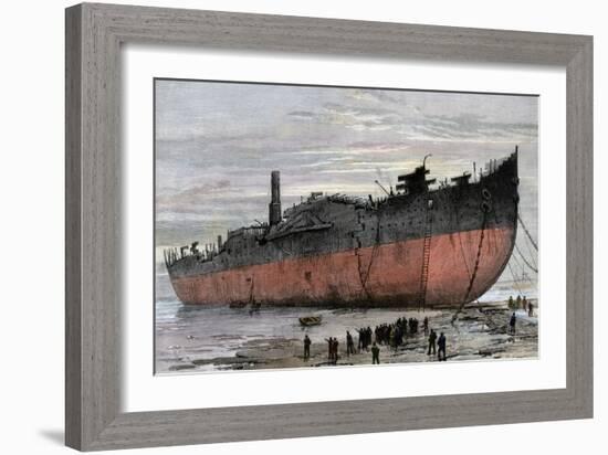 Wrecked Hull of the Steamship "Great Eastern" at New Ferry, England, 1889-null-Framed Giclee Print