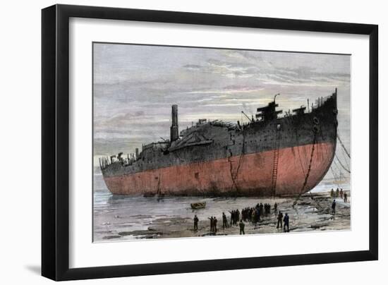 Wrecked Hull of the Steamship "Great Eastern" at New Ferry, England, 1889-null-Framed Giclee Print