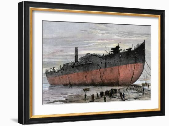 Wrecked Hull of the Steamship "Great Eastern" at New Ferry, England, 1889-null-Framed Giclee Print