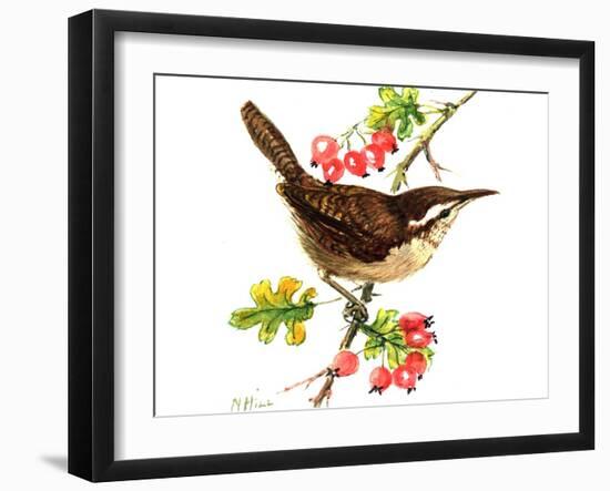 Wren and Rosehips-Nell Hill-Framed Giclee Print