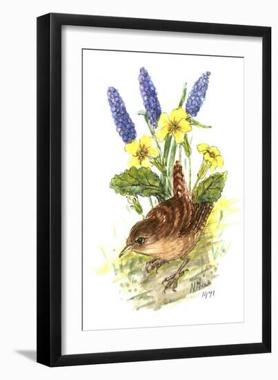 Wren in Primroses-Nell Hill-Framed Giclee Print