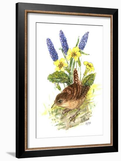 Wren in Primroses-Nell Hill-Framed Giclee Print