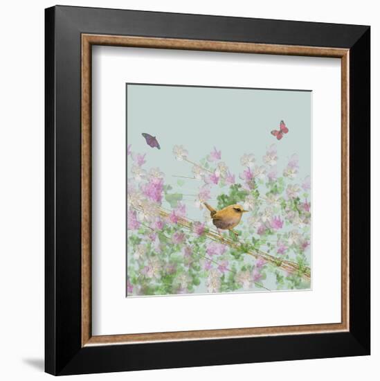 Wren on Blue-Claire Westwood-Framed Art Print