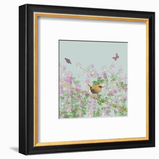 Wren on Blue-Claire Westwood-Framed Art Print