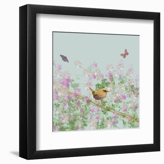 Wren on Blue-Claire Westwood-Framed Art Print