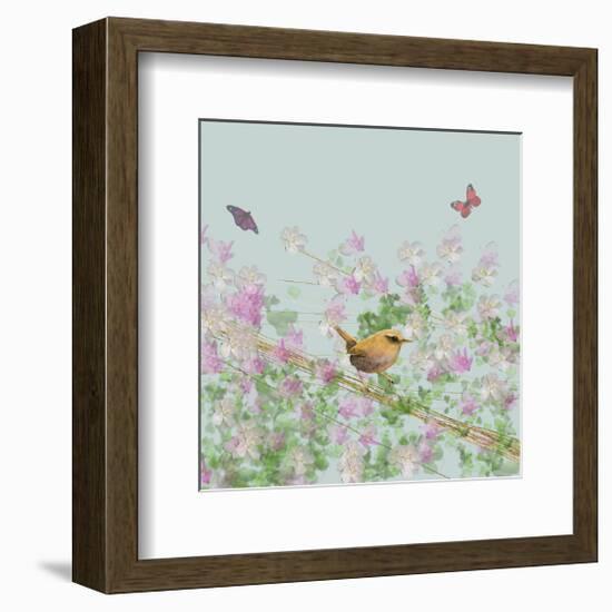 Wren on Blue-Claire Westwood-Framed Art Print