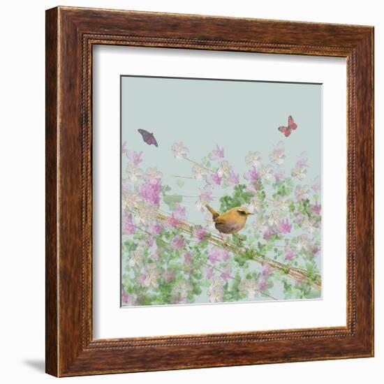 Wren on Blue-Claire Westwood-Framed Art Print