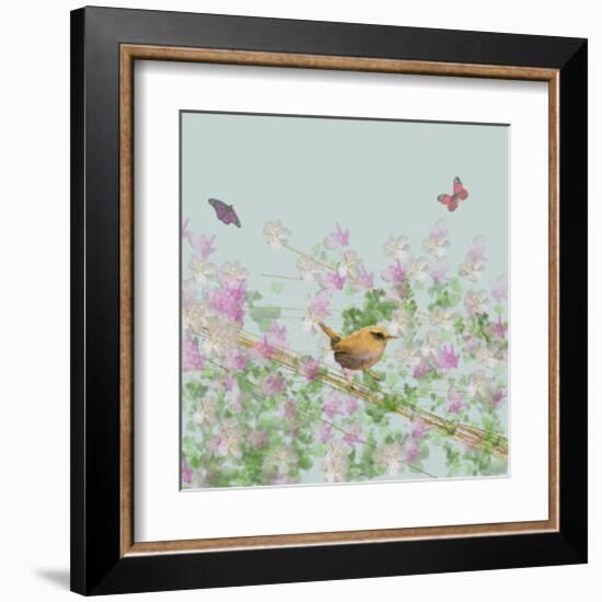 Wren on Blue-Claire Westwood-Framed Art Print