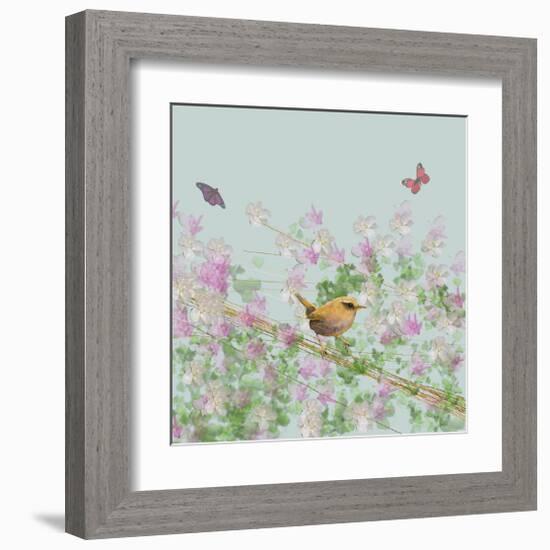 Wren on Blue-Claire Westwood-Framed Art Print