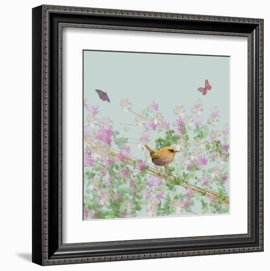 Wren on Blue-Claire Westwood-Framed Art Print