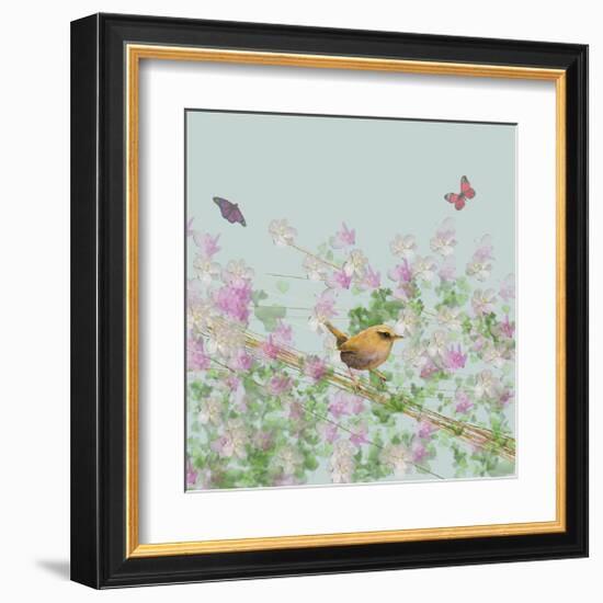 Wren on Blue-Claire Westwood-Framed Art Print