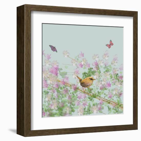 Wren on Blue-Claire Westwood-Framed Art Print