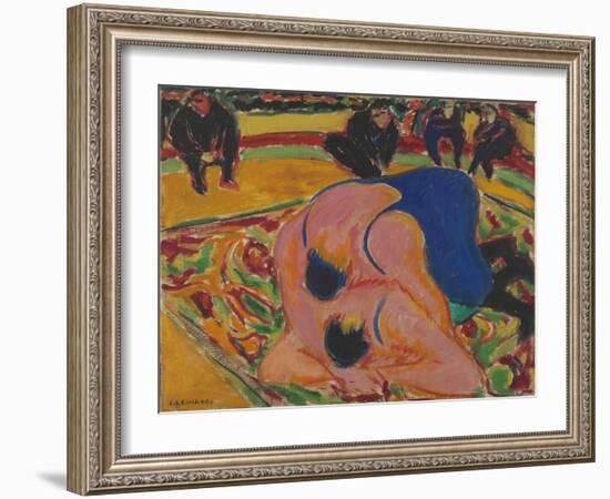 Wrestlers in a Circus, 1909 (Oil on Canvas)-Ernst Ludwig Kirchner-Framed Giclee Print