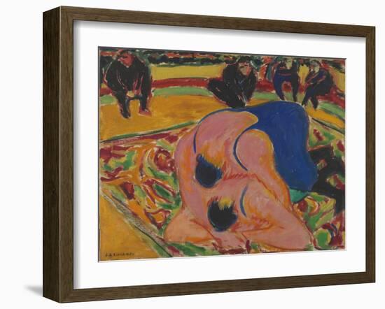 Wrestlers in a Circus, 1909 (Oil on Canvas)-Ernst Ludwig Kirchner-Framed Giclee Print