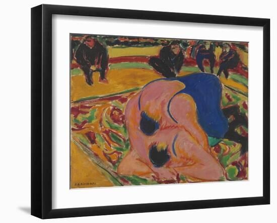 Wrestlers in a Circus, 1909 (Oil on Canvas)-Ernst Ludwig Kirchner-Framed Giclee Print