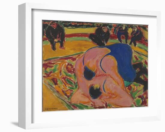 Wrestlers in a Circus, 1909 (Oil on Canvas)-Ernst Ludwig Kirchner-Framed Giclee Print