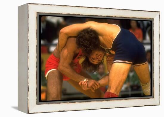 Wrestlers Wayne Wells and Ali Demirtas in Action at the Summer Olympics-Co Rentmeester-Framed Premier Image Canvas