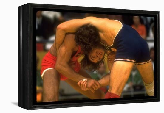 Wrestlers Wayne Wells and Ali Demirtas in Action at the Summer Olympics-Co Rentmeester-Framed Premier Image Canvas