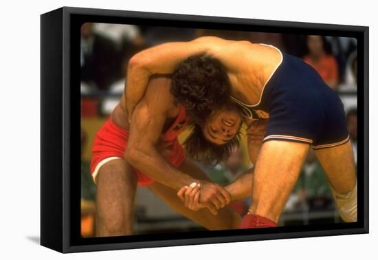 Wrestlers Wayne Wells and Ali Demirtas in Action at the Summer Olympics-Co Rentmeester-Framed Premier Image Canvas