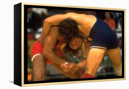 Wrestlers Wayne Wells and Ali Demirtas in Action at the Summer Olympics-Co Rentmeester-Framed Premier Image Canvas