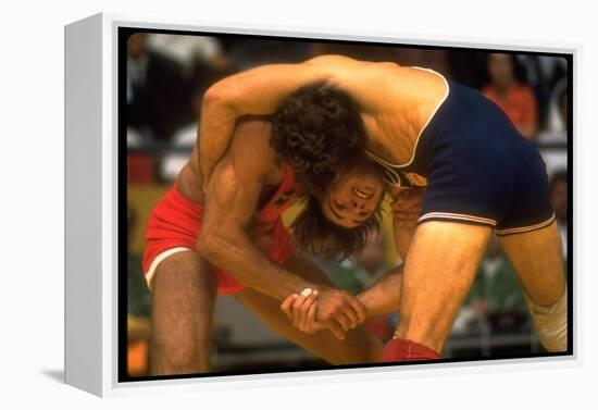 Wrestlers Wayne Wells and Ali Demirtas in Action at the Summer Olympics-Co Rentmeester-Framed Premier Image Canvas